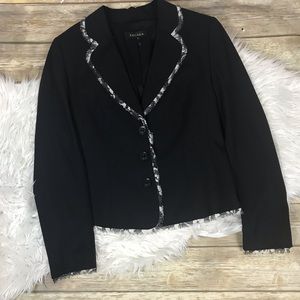 Escada Wool Blazer w/ Chiffon Trim Sz 40